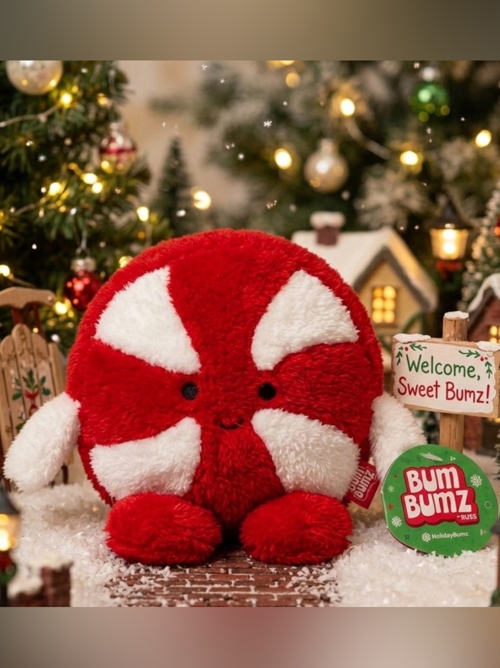 7.5 🍭 BumBumz Plush Holiday Peppermint Buddy - Red & White 🍭
